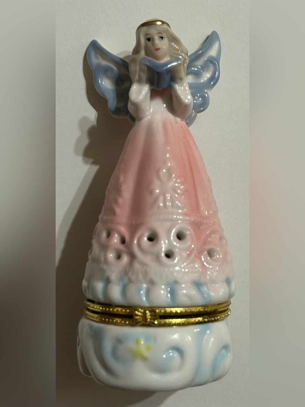 Porcelain Angel Trinket Box - Pink & Blue